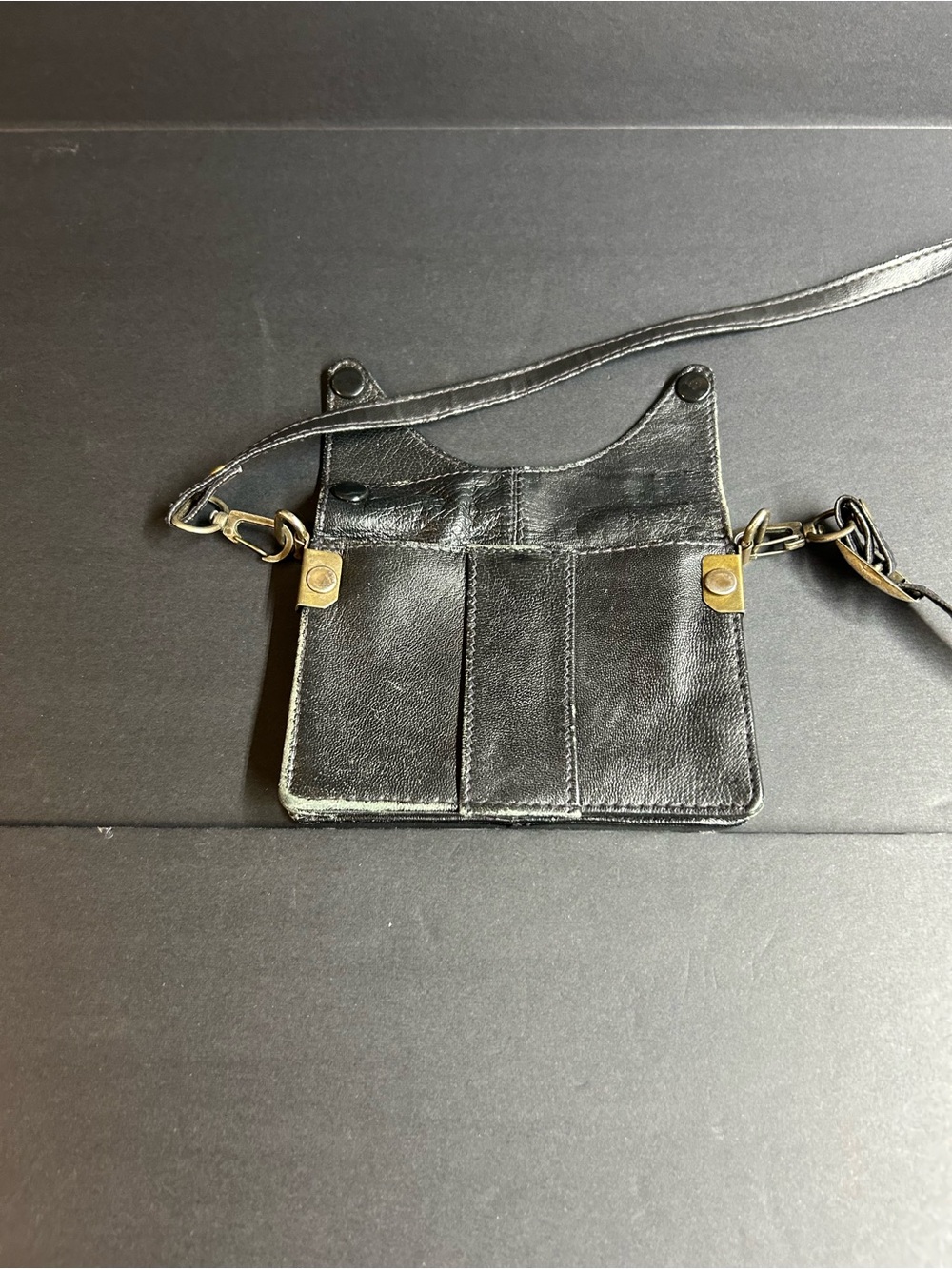 Women's Black Leather Crossbody Wallet  w/ snap closure & slim adjustable strap‎ - Picture 4 of 7